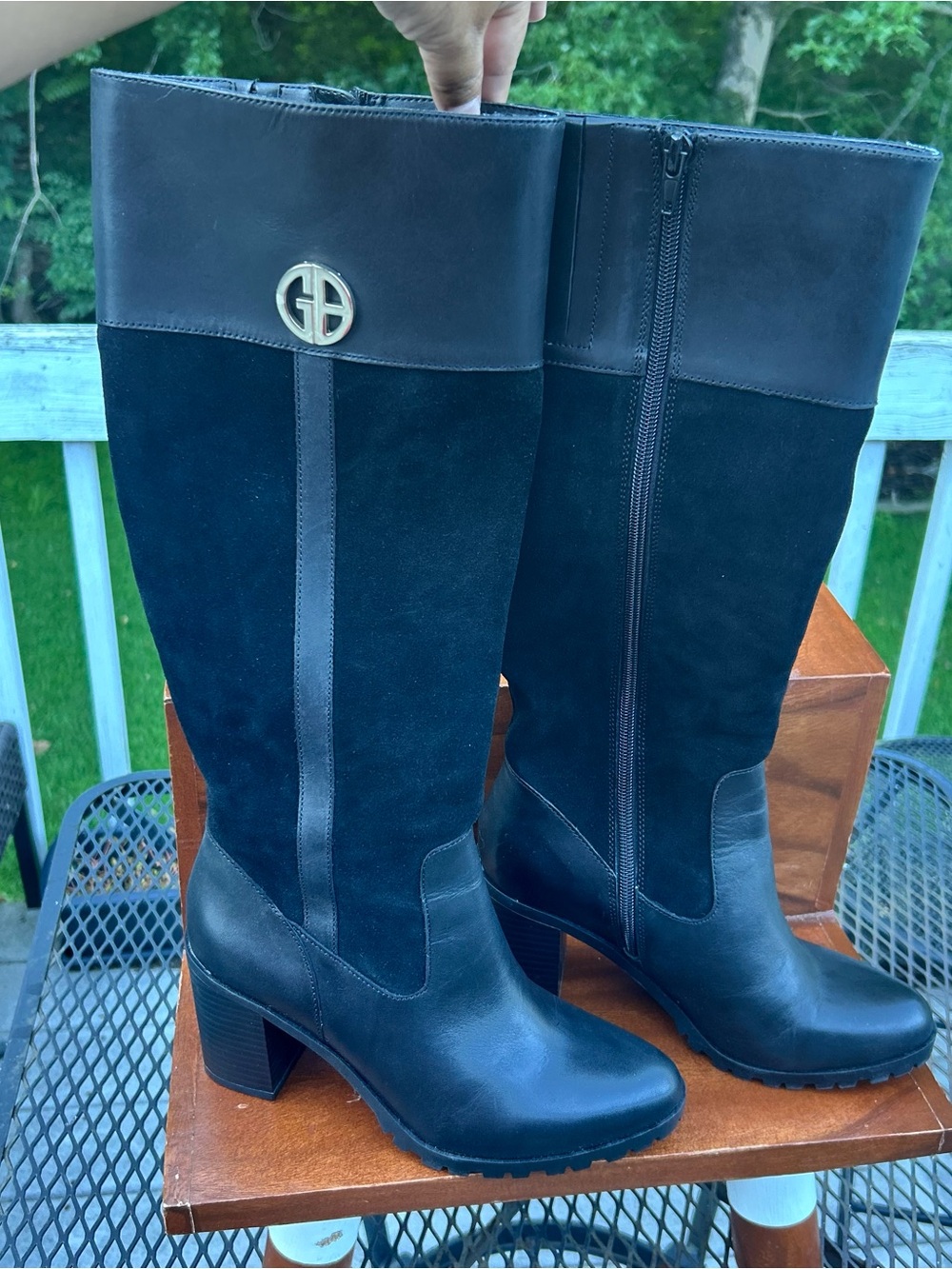 Giani Bernini Women's Size 7.5M KAIDYN black LEATHER Lug Sole Riding Boots